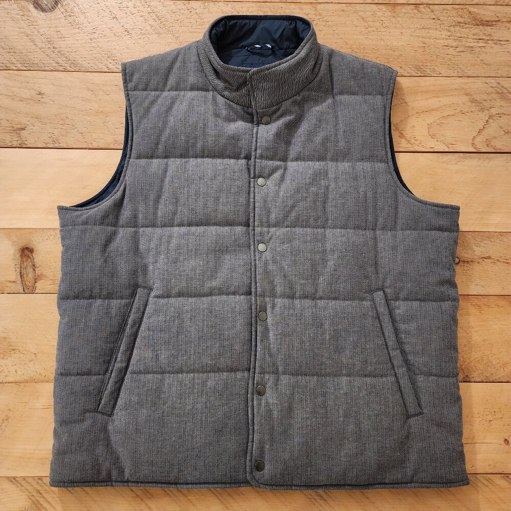 BROOKS BROTHERS Puffer Vest Gray Herringbone Thermore Insulated Snap Buttons XXL